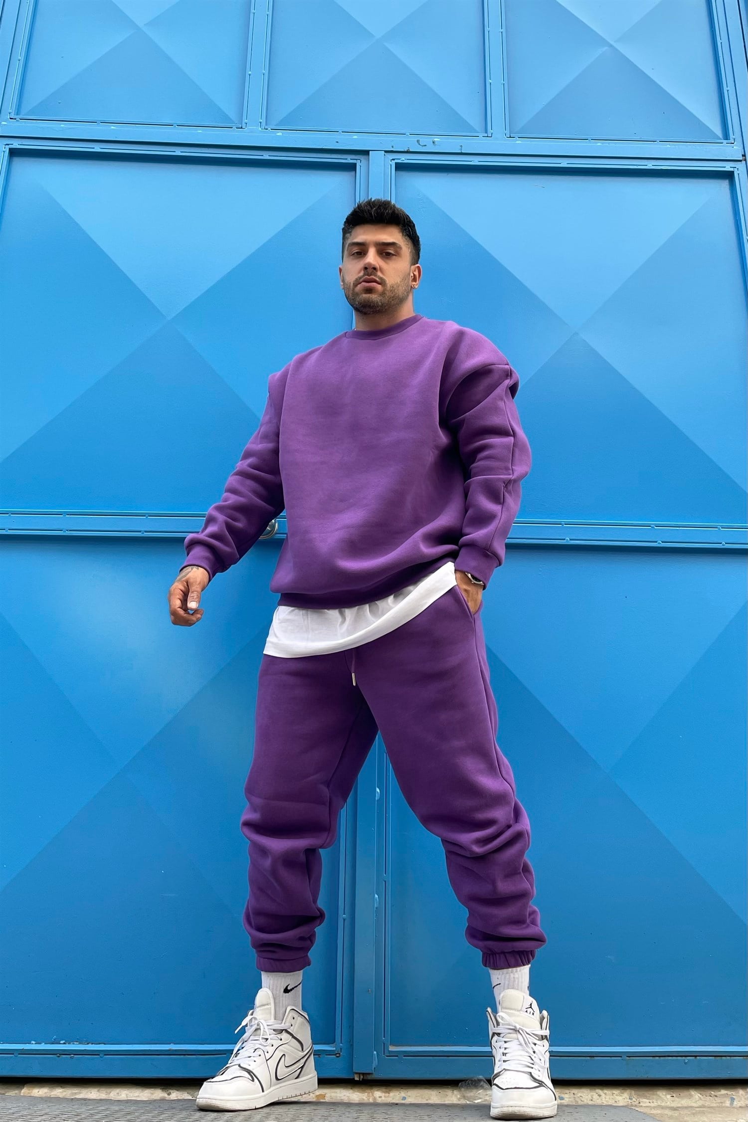 Purple track suit