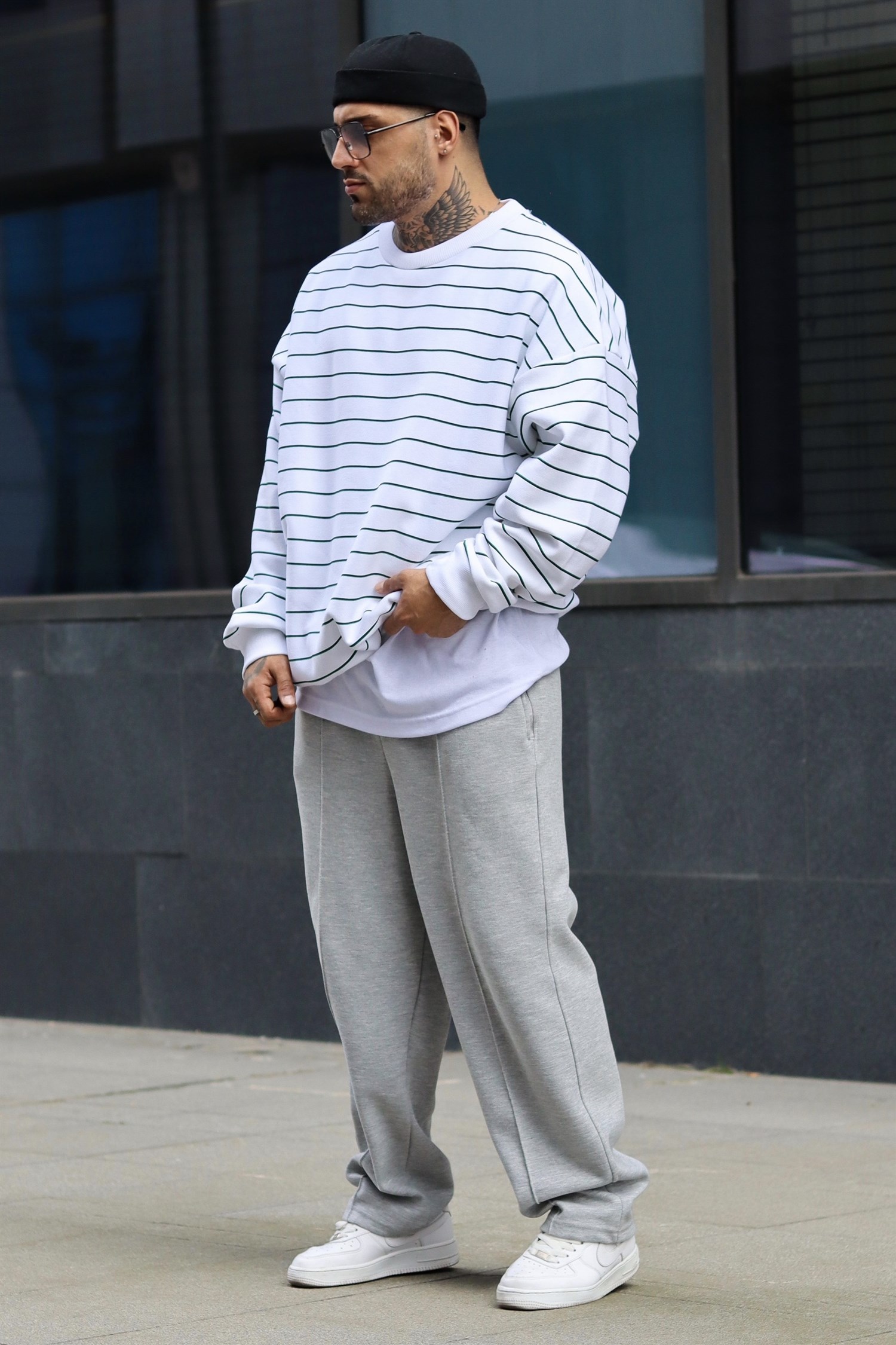 Şerit detaylı oversize sweatshirt