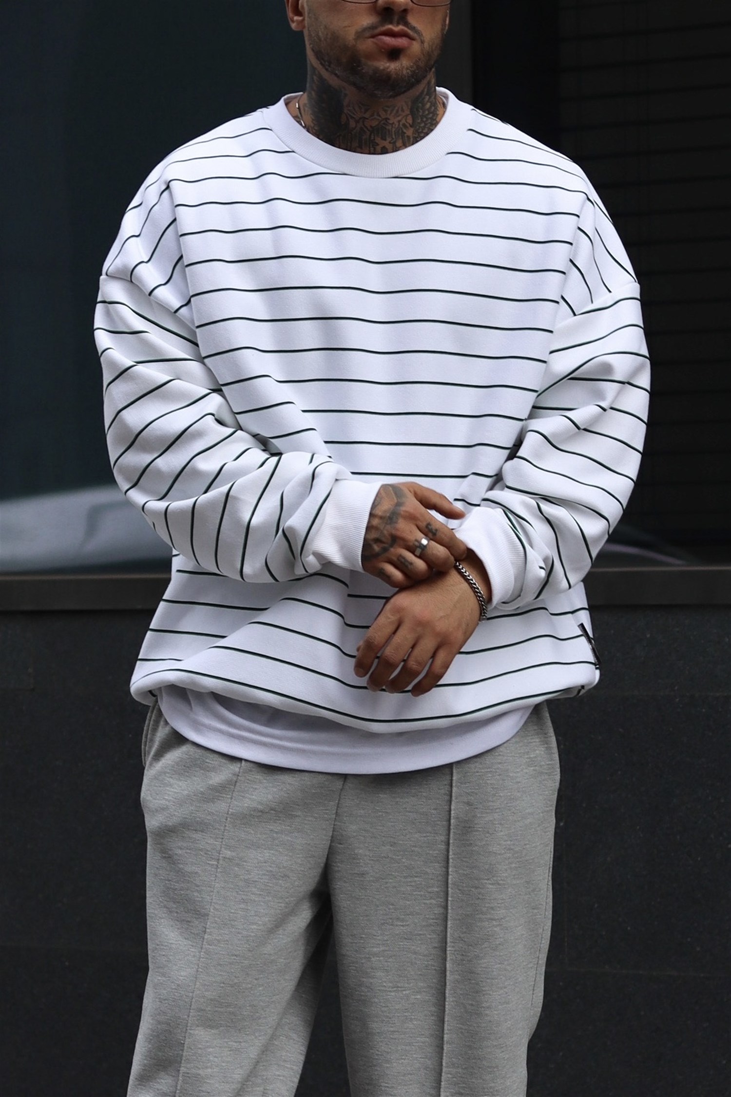 Şerit detaylı oversize sweatshirt