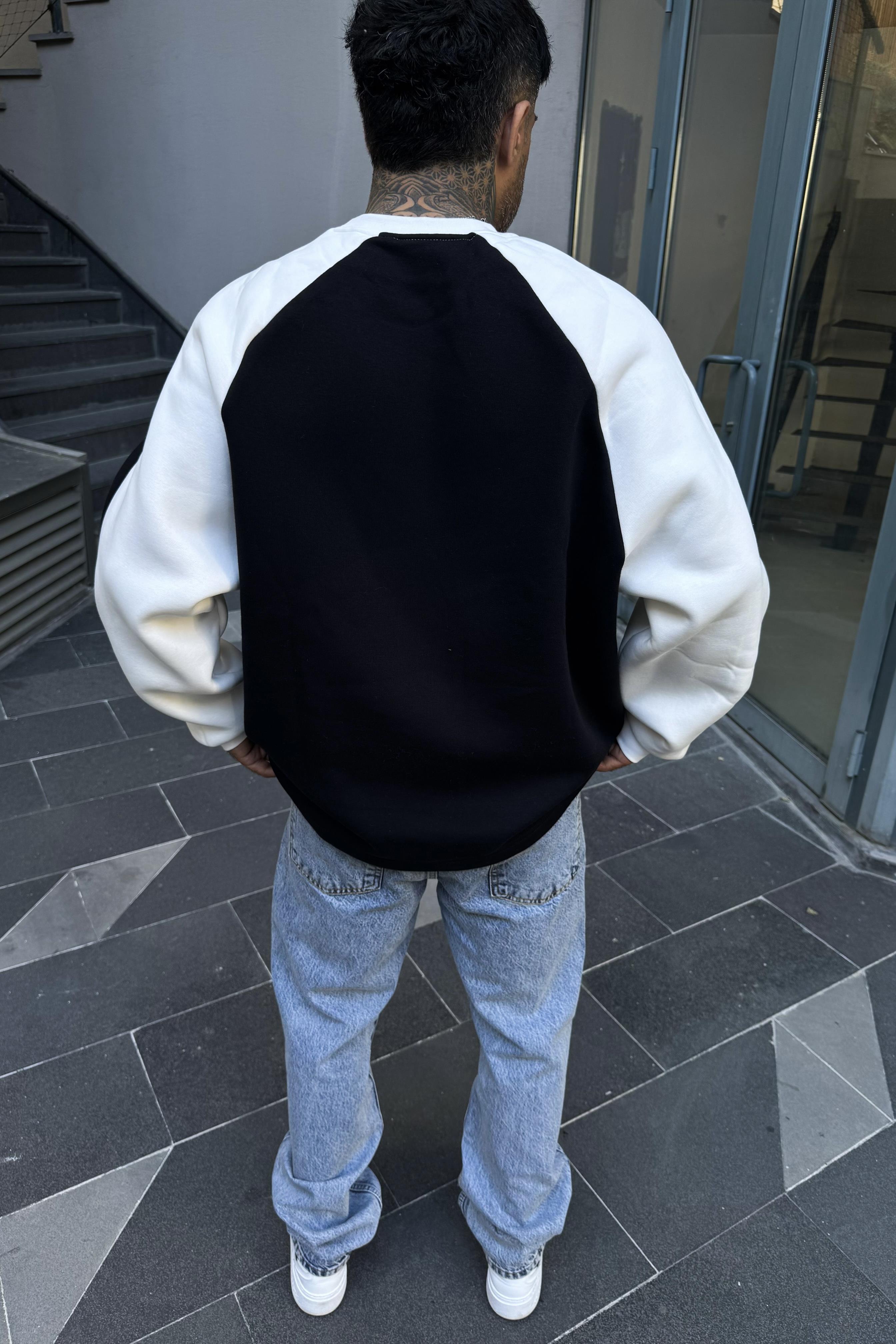 Siyah oversize 3 iplik sweatshirt