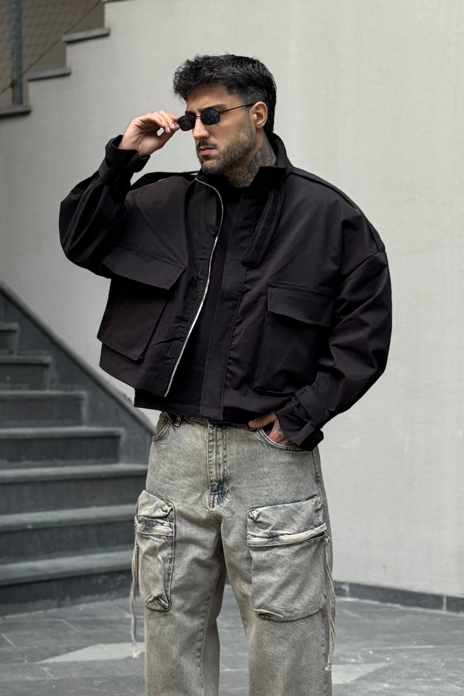 Siyah Preminium Crop Oversize Ceket
