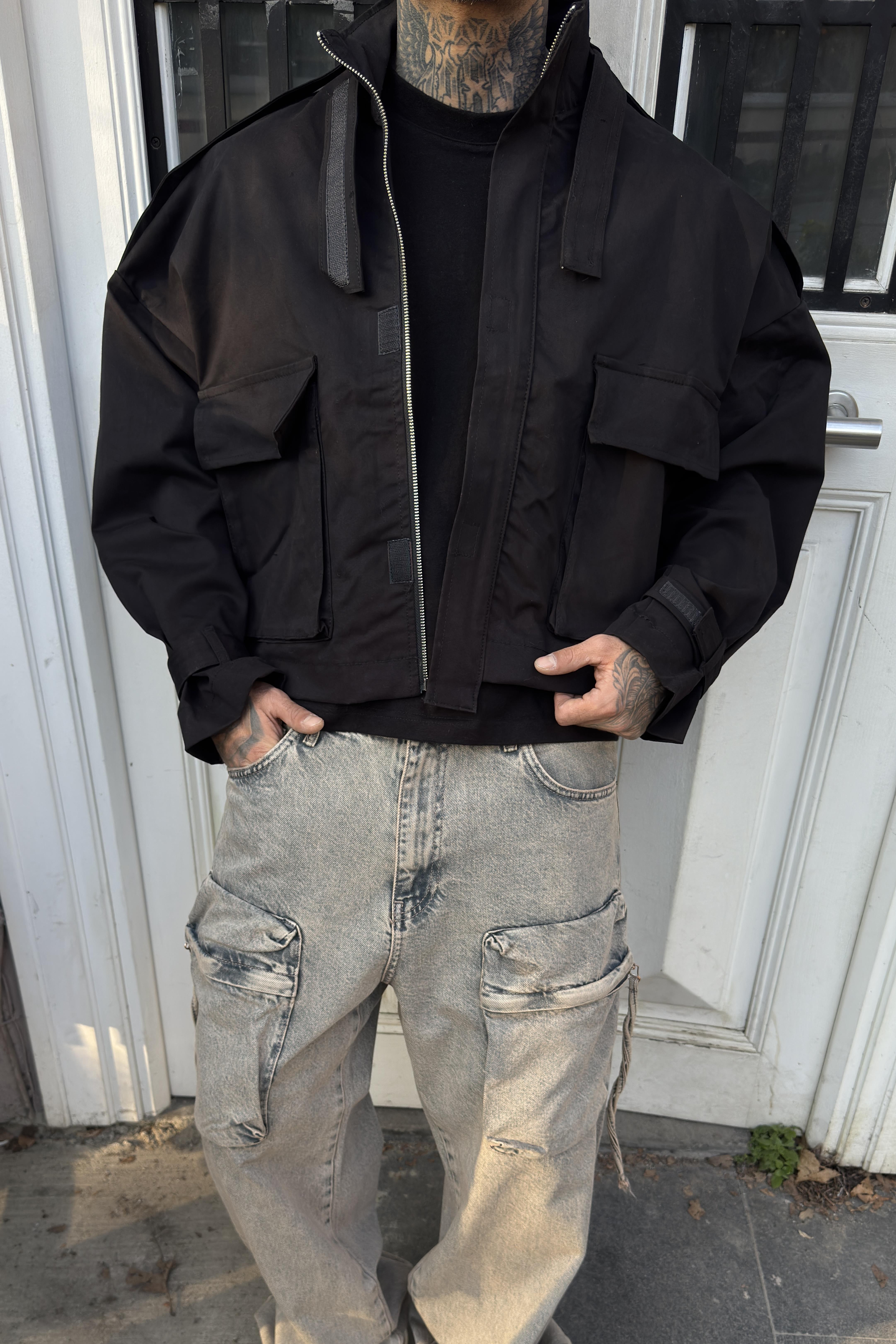 Siyah Preminium Crop Oversize Ceket