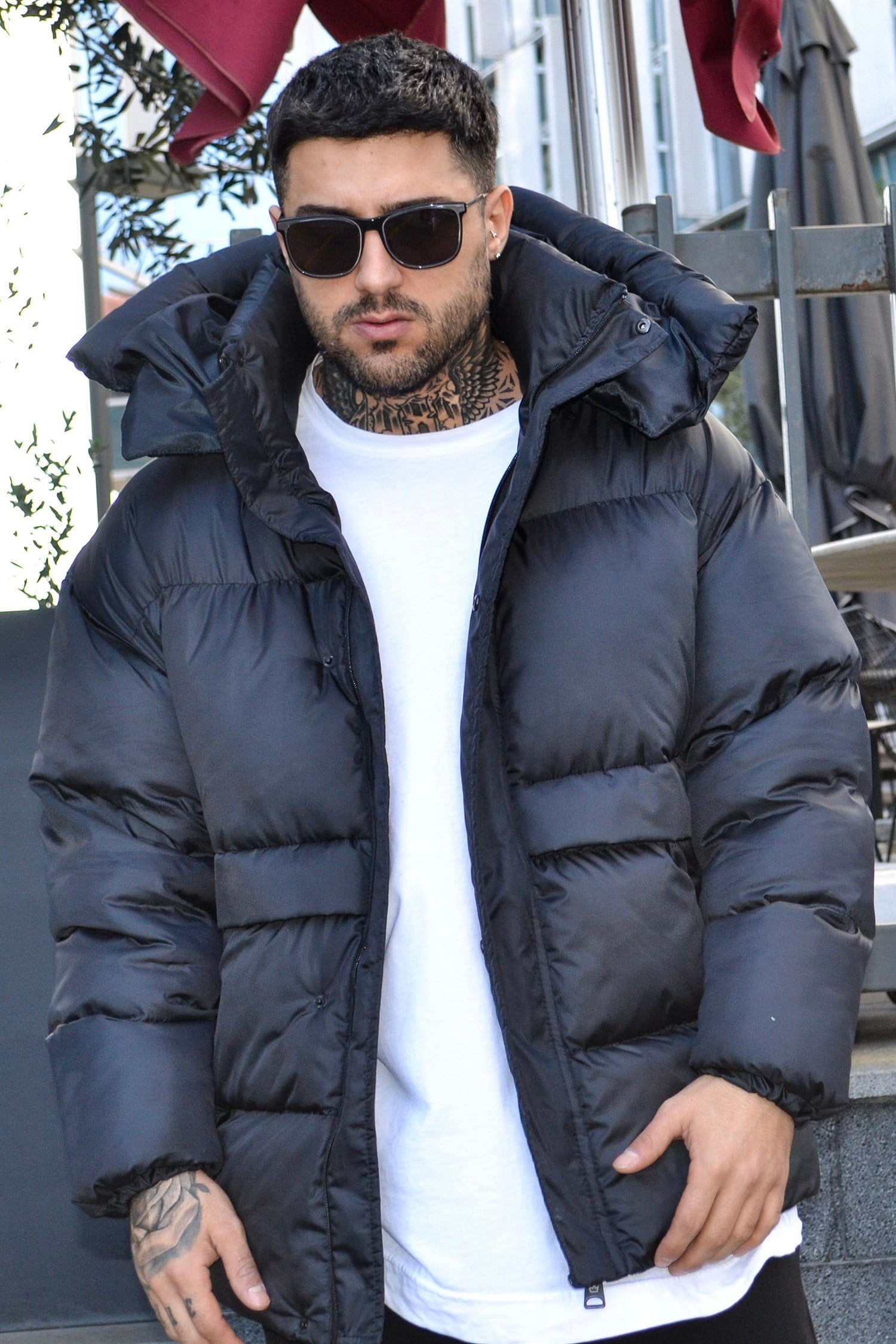 Siyah puffer mont