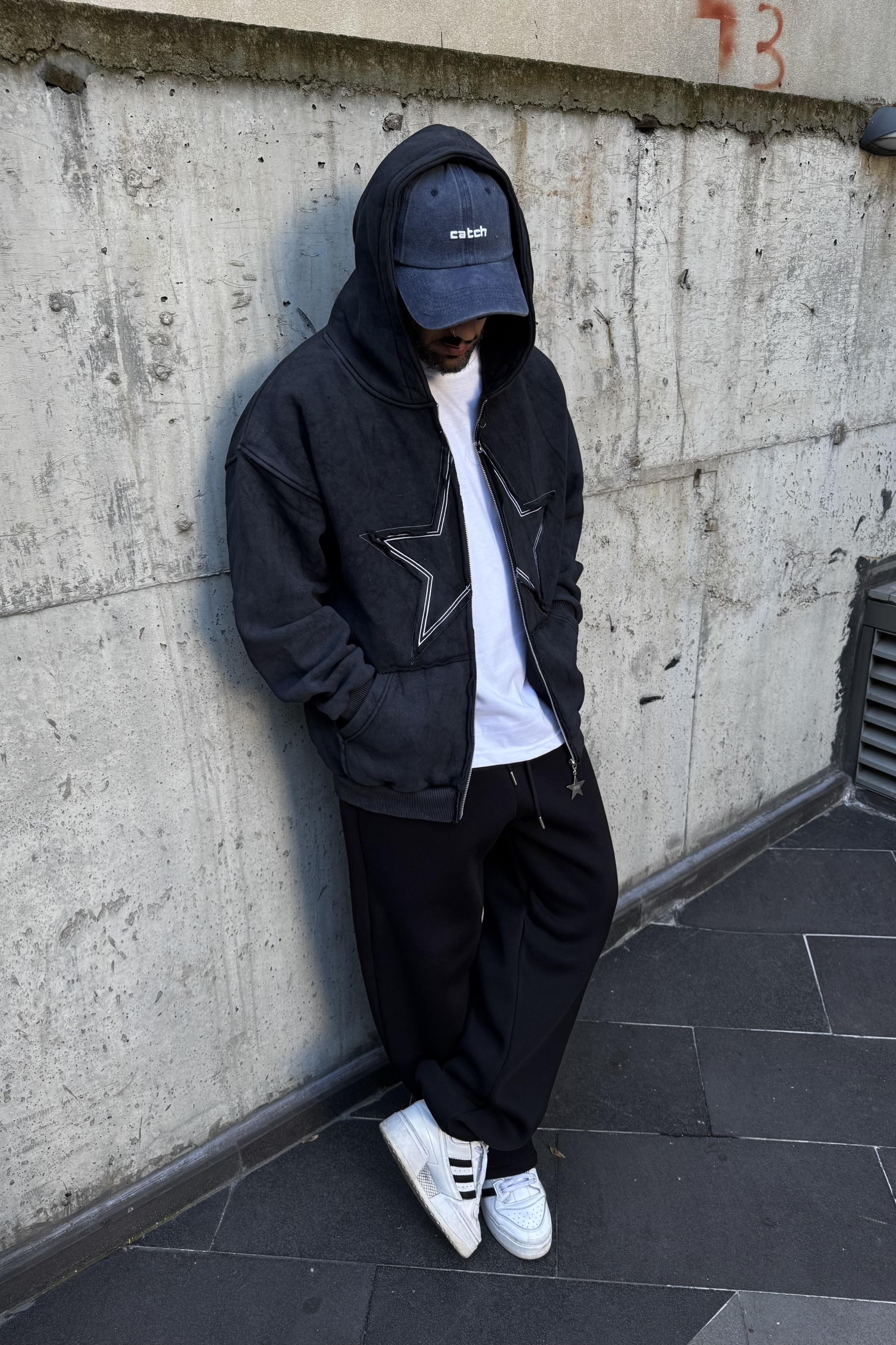 Star wash oversize zip hoodie