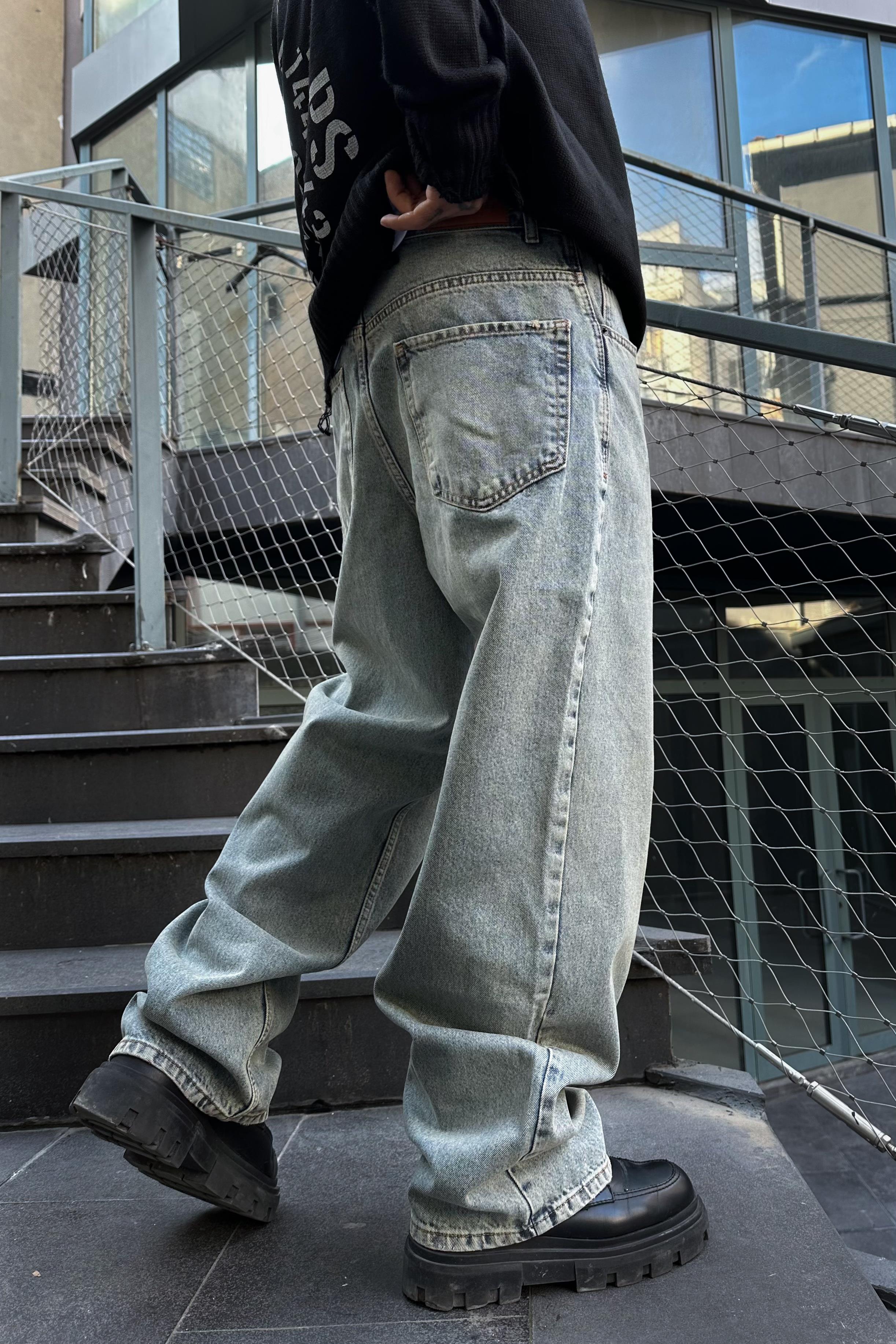 Stone gray baggy fit pantolon