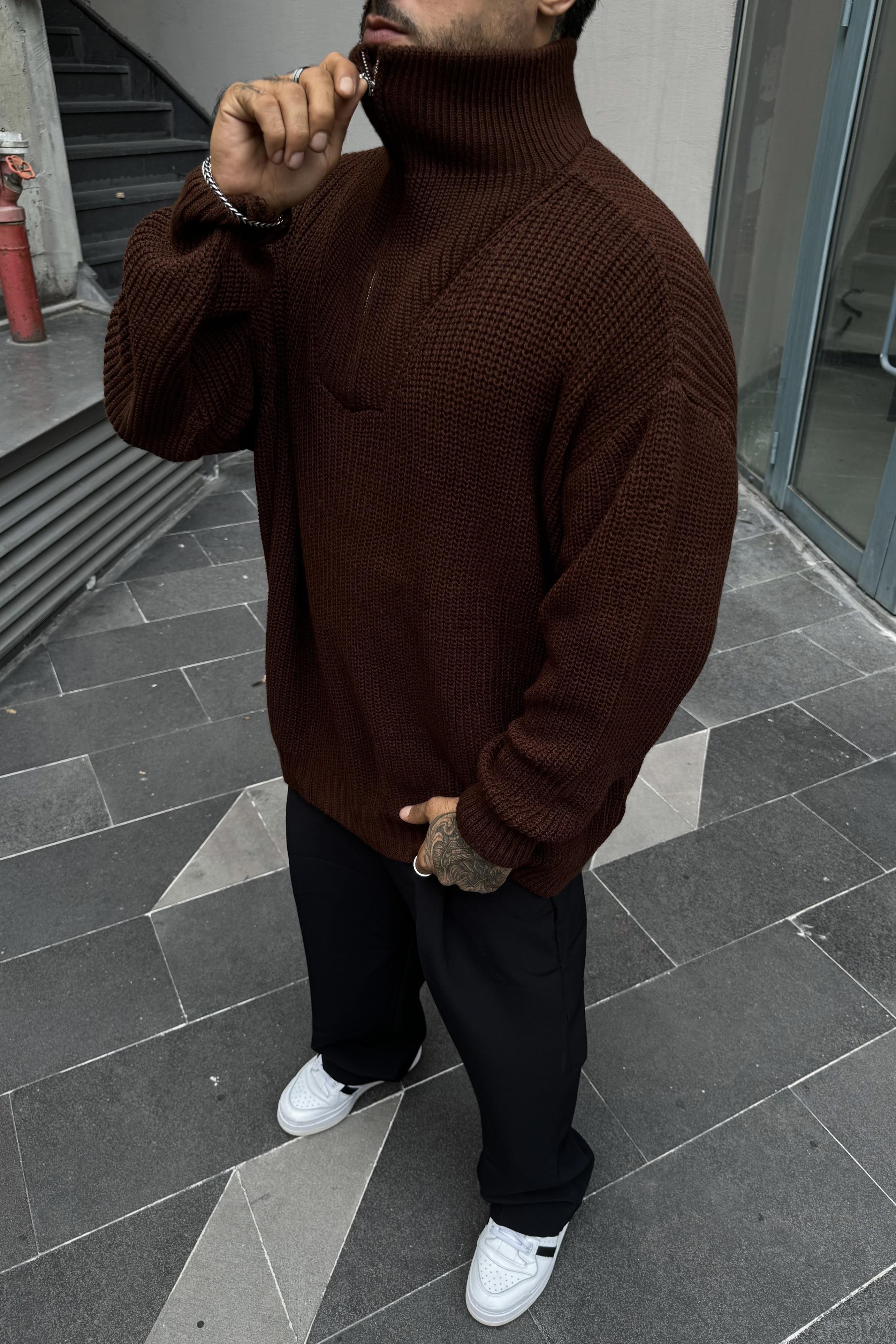 Yarım fermuar oversize kazak