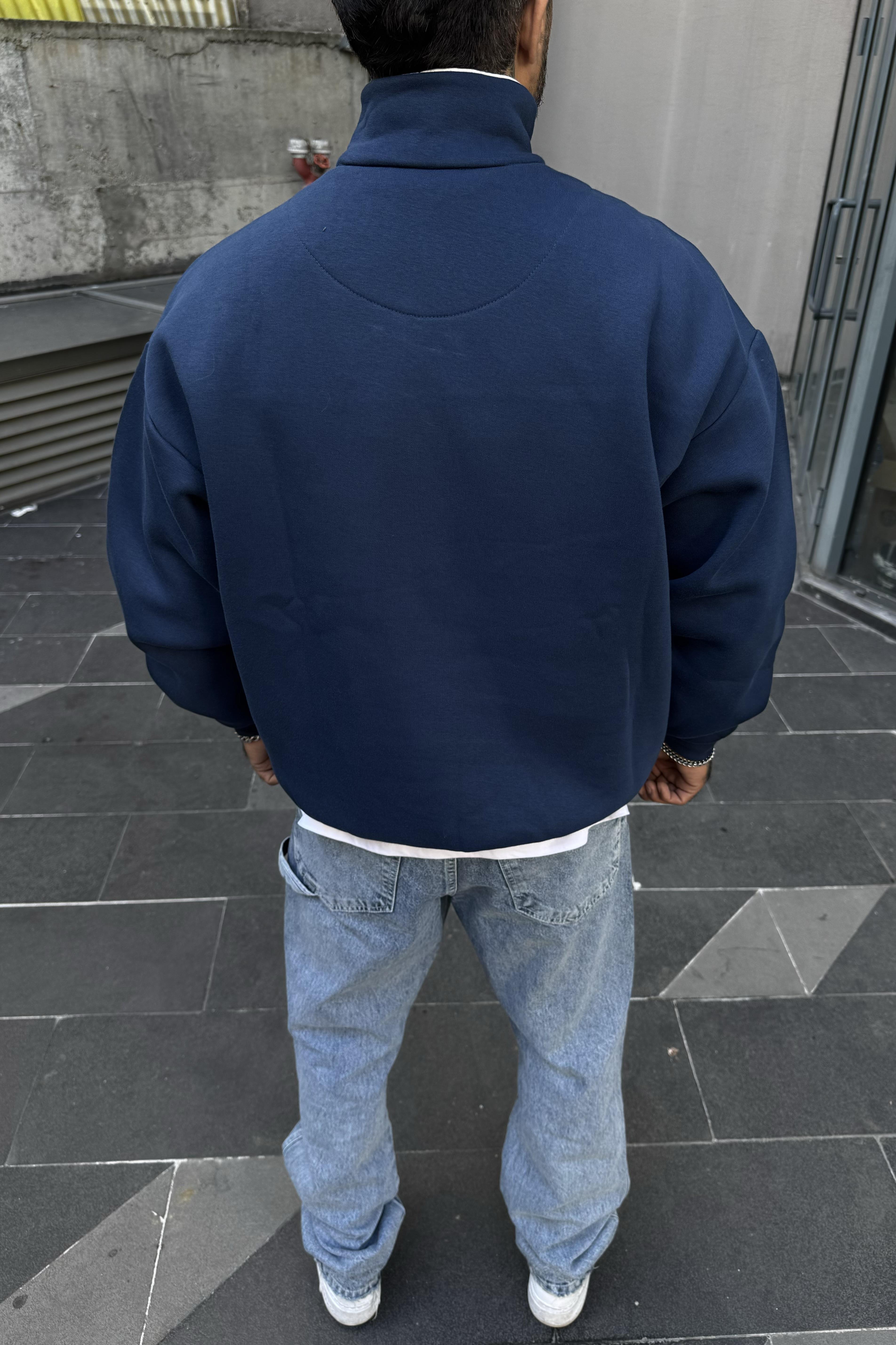 Yarım fermuar turkuaz mavi oversize sweatshirt