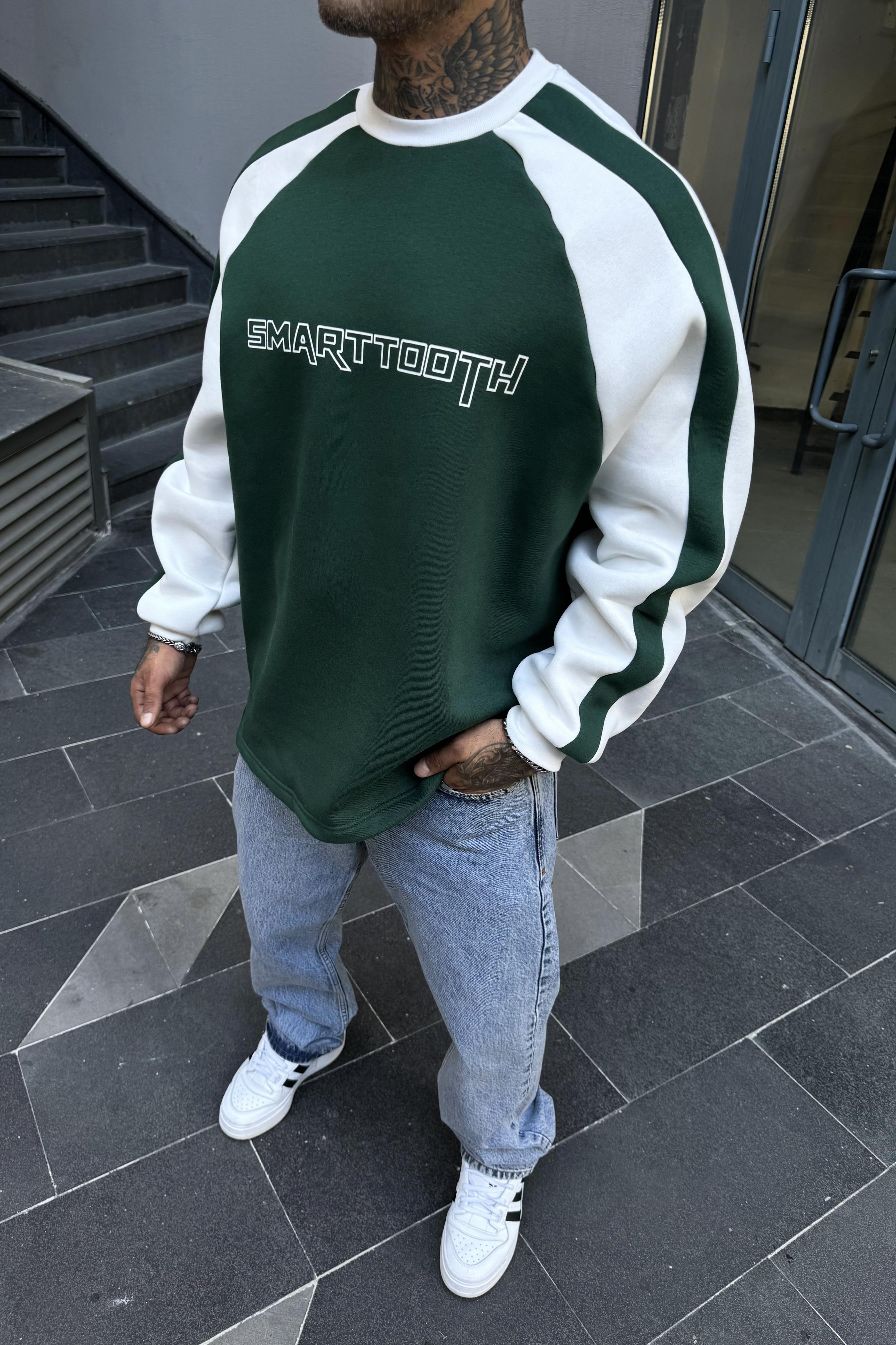 Yeşil oversize 3 iplik sweatshirt