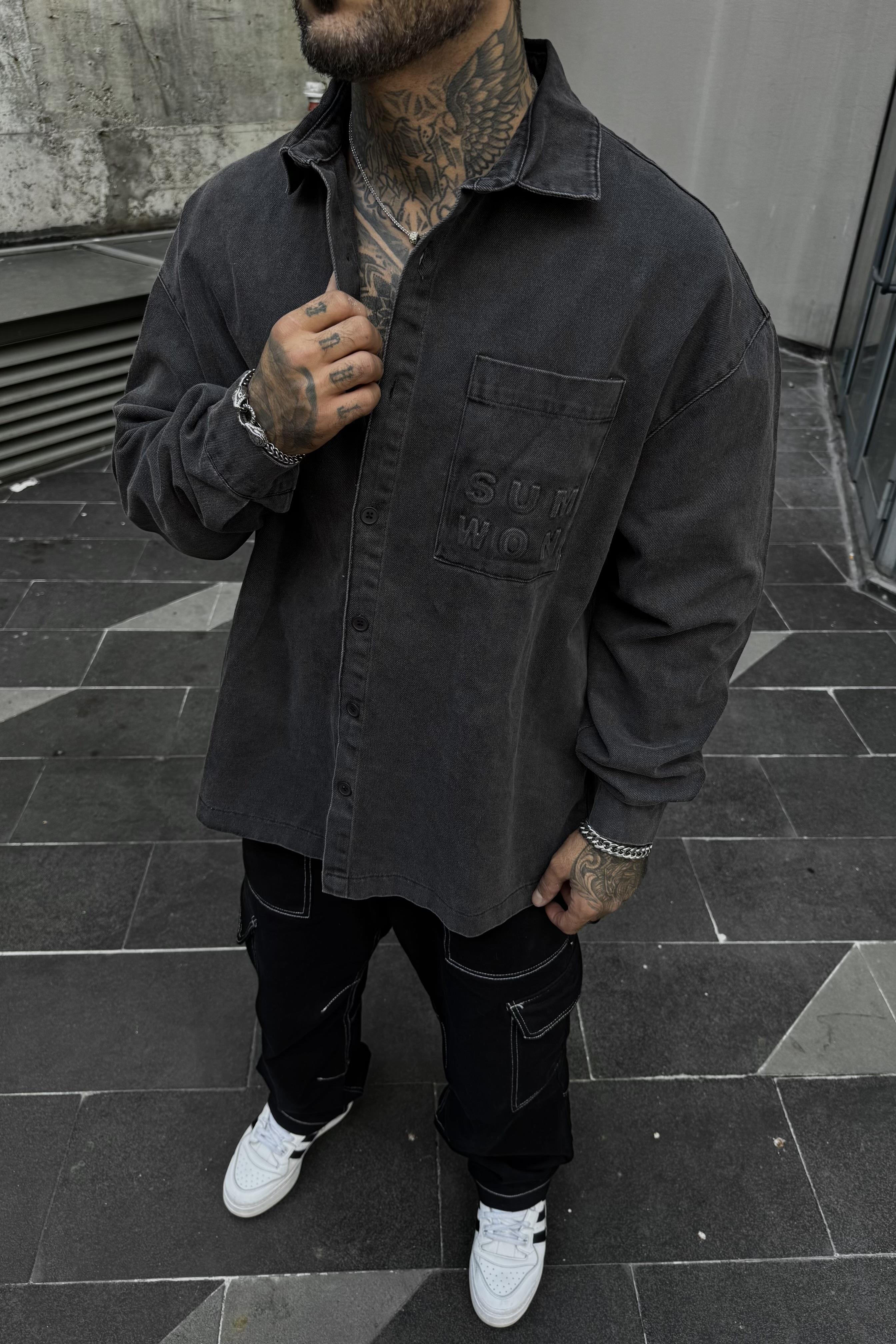 Yıkamalı sum won oversize gömlek