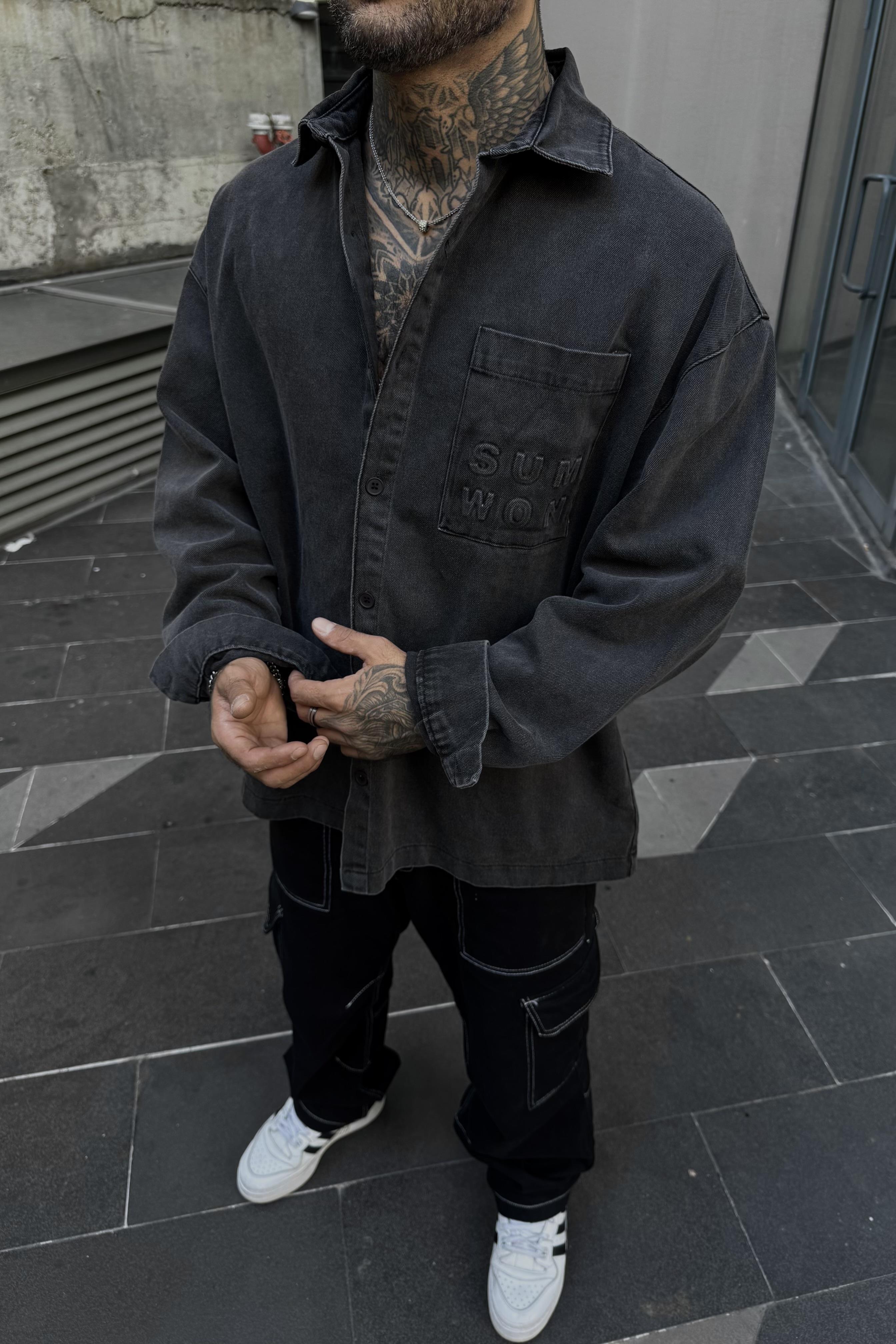 Yıkamalı sum won oversize gömlek
