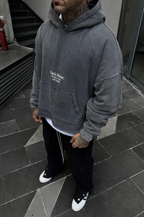 Acid wash crop oversize hoodie