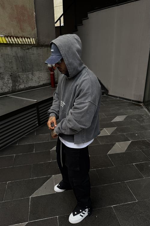 Acid wash crop oversize hoodie