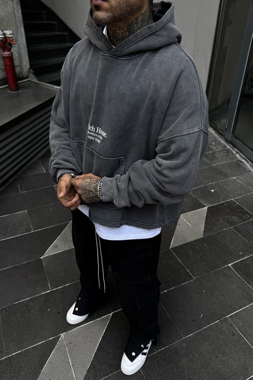 Acid wash crop oversize hoodie