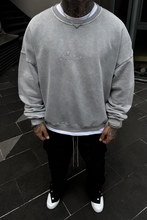 Acid wash haste never oversize sweatshirt