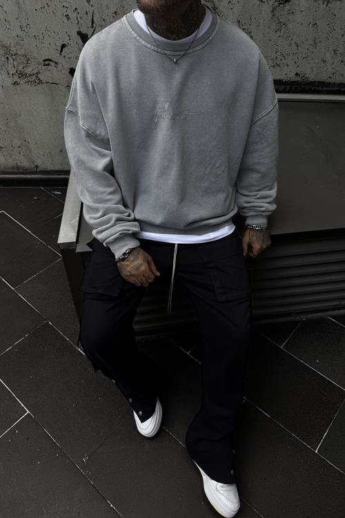 Acid wash haste never oversize sweatshirt