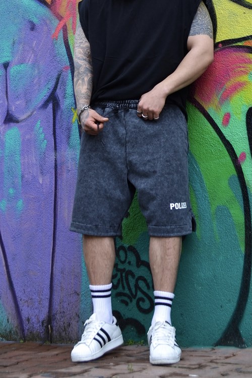 Acid wash polizei oversize şort
