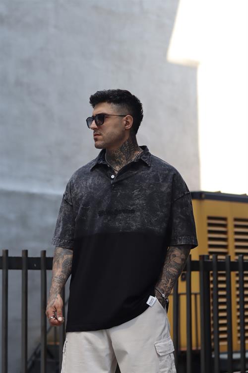 Acid wash polo yaka tshirt