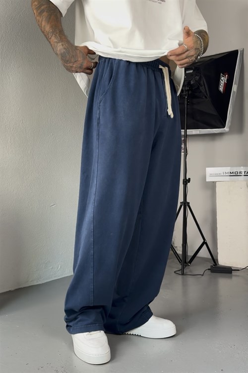Acid Washed Blue Baggy Eşofman