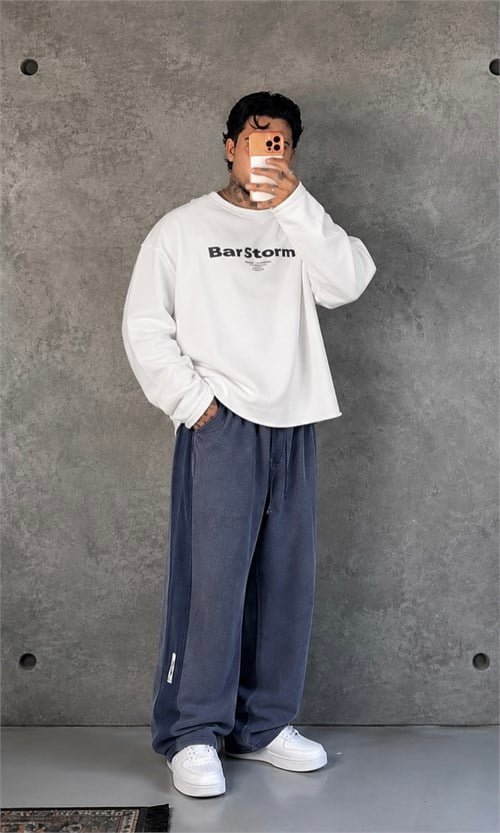 Acid Washed Blue Baggy Eşofman