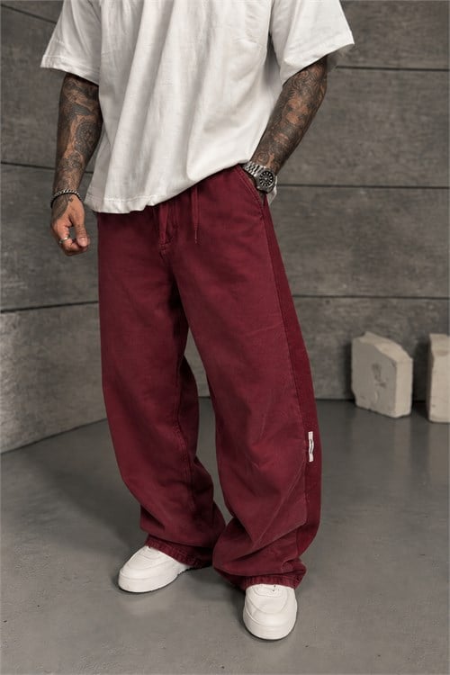 Acid Washed Bordo Baggy Eşofman