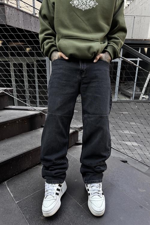 Acid yıkamalı baggy siyah pantolon