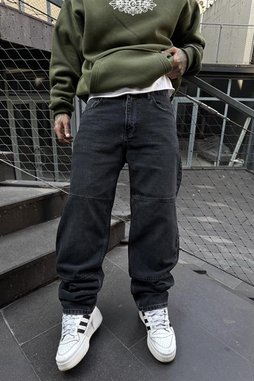 Acid yıkamalı baggy siyah pantolon