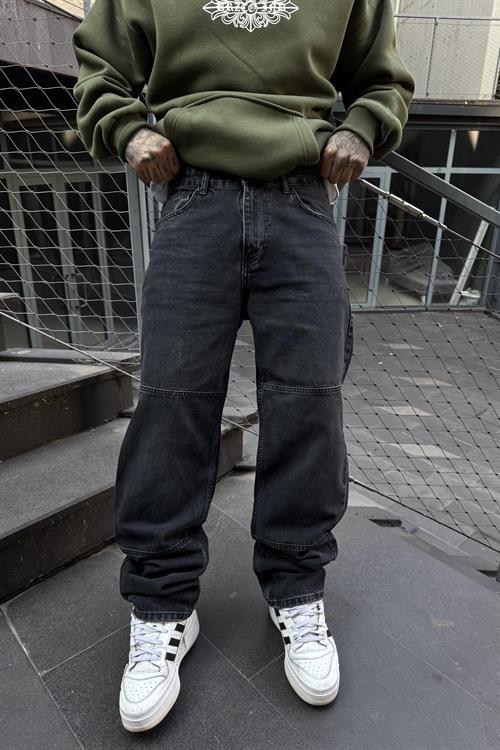 Acid yıkamalı baggy siyah pantolon