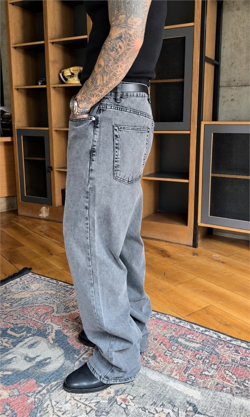Açık Gri Yıkamalı Baggy Jean