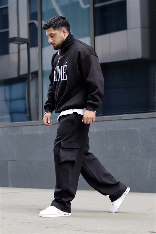 Aime oversize siyah zip sweatshirt