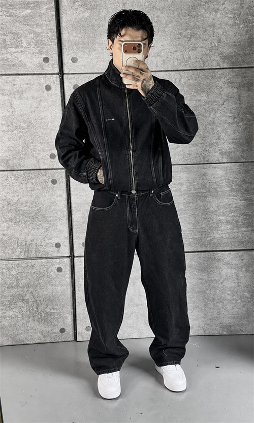 Antrasit Zip Denim Takım
