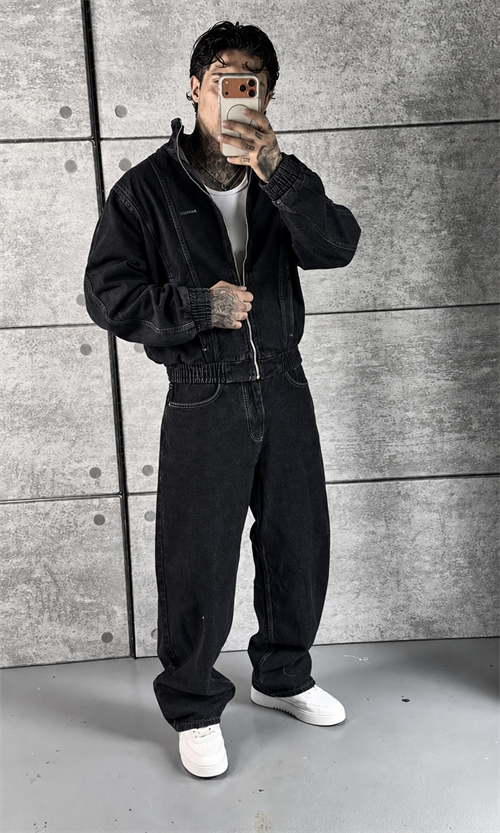 Antrasit Zip Denim Takım