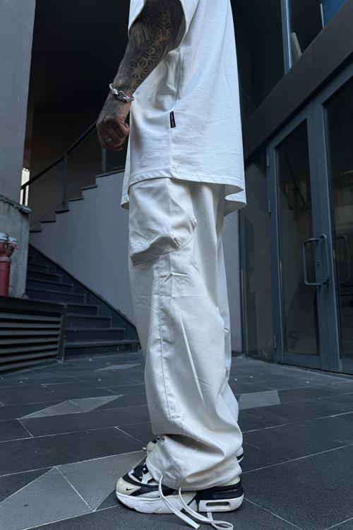 Ayarlanabilir paça bej kargo pantolon