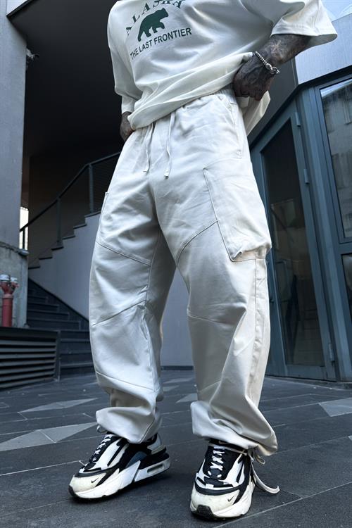 Ayarlanabilir paça bej kargo pantolon