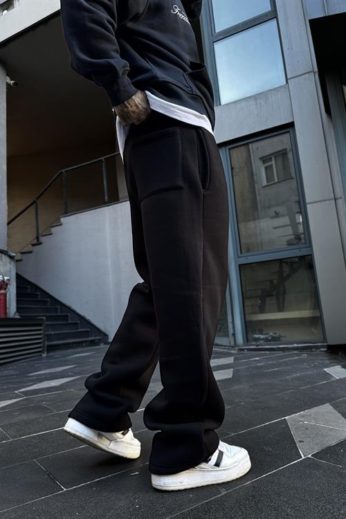 Ayarlanabilir paça siyah baggy sweatpants