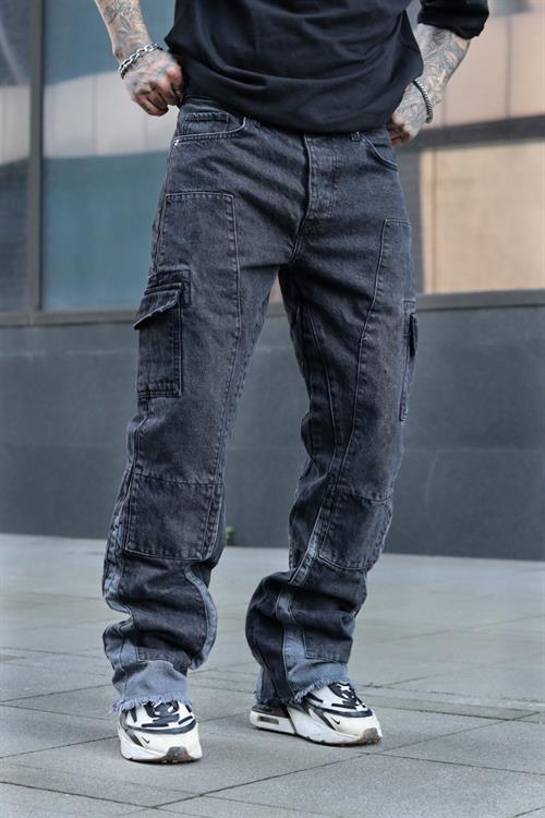 Baggy antrasit parça detay pantolon