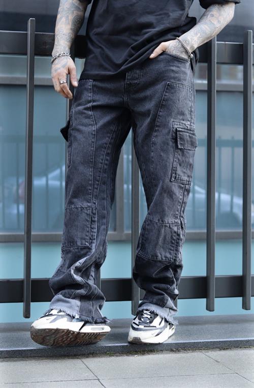 Baggy antrasit parça detay pantolon