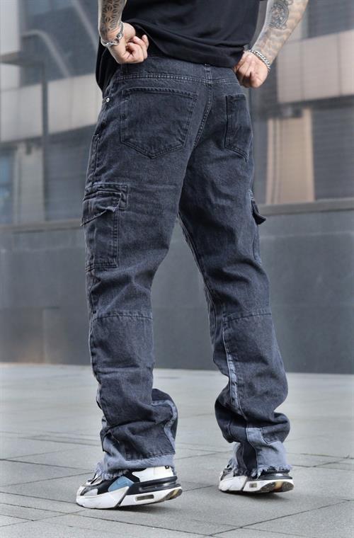 Baggy antrasit parça detay pantolon