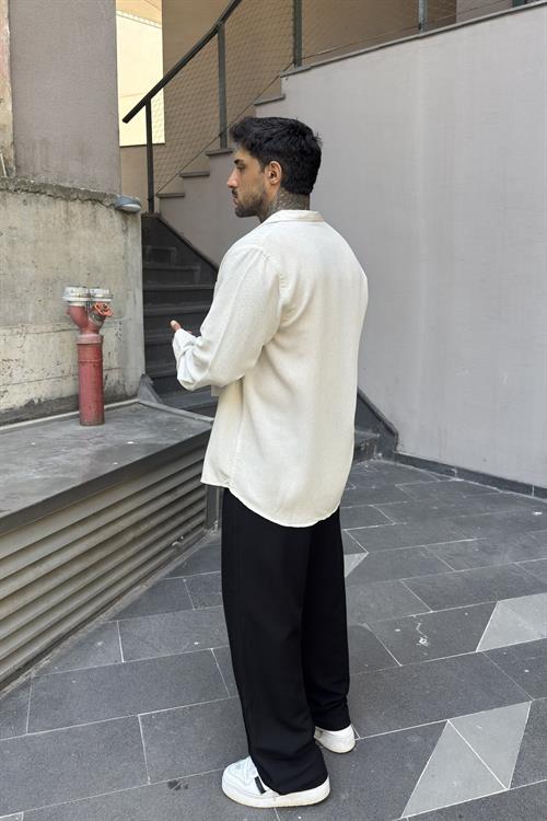 Basic Cepli Oversize Keten Gömlek