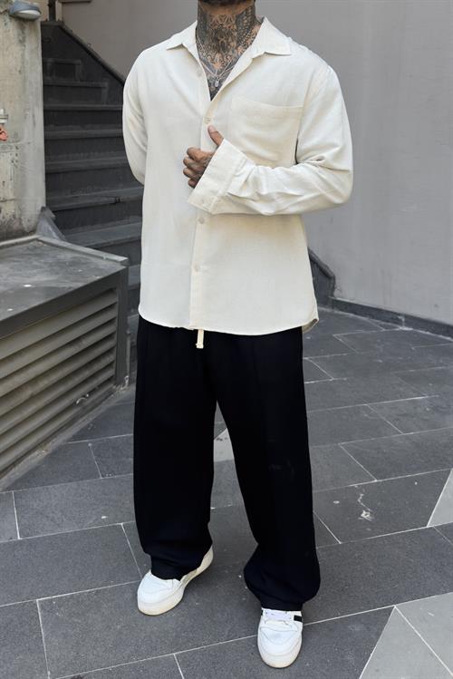 Basic Cepli Oversize Keten Gömlek
