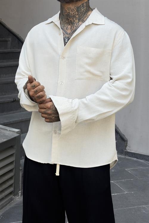 Basic Cepli Oversize Keten Gömlek