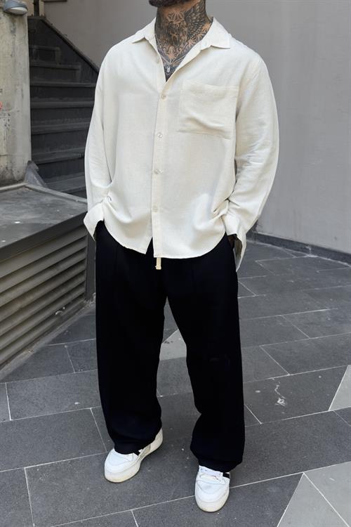 Basic Cepli Oversize Keten Gömlek