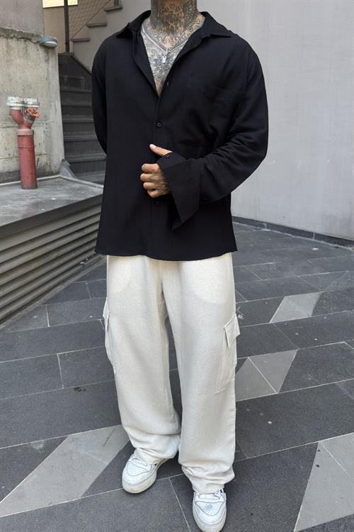 Basic Oversize Cepli Keten Gömlek