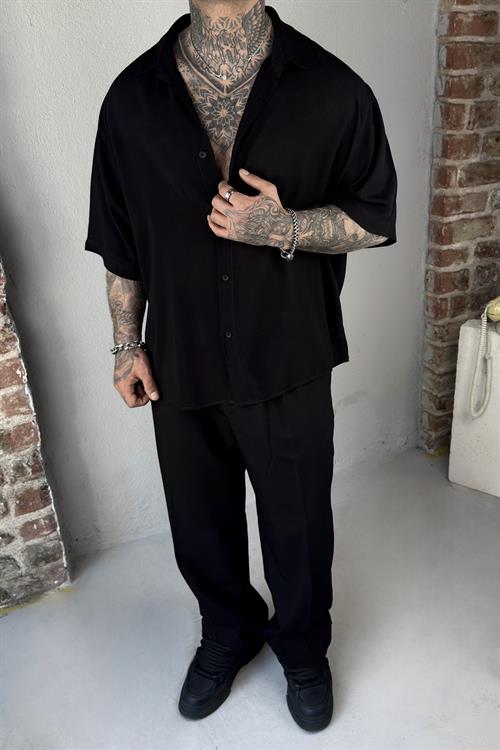 Basic Siyah Oversize Gömlek