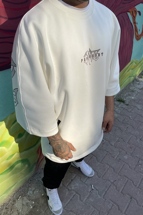 Bat arm white oversize sweatshirt