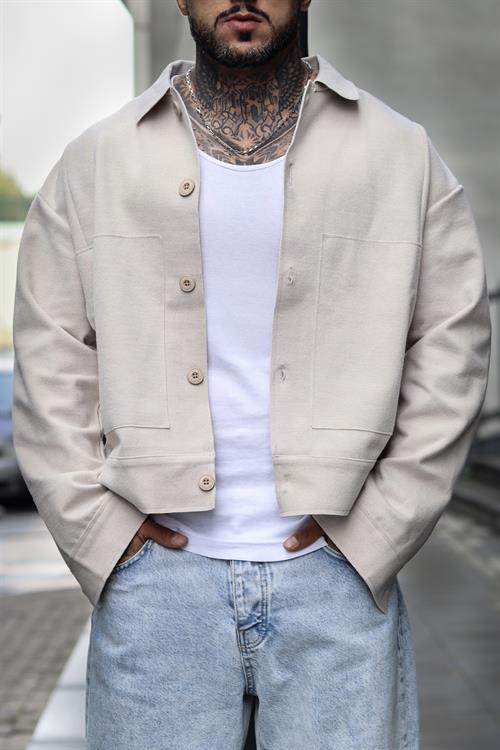 Beige oversize crop ceket
