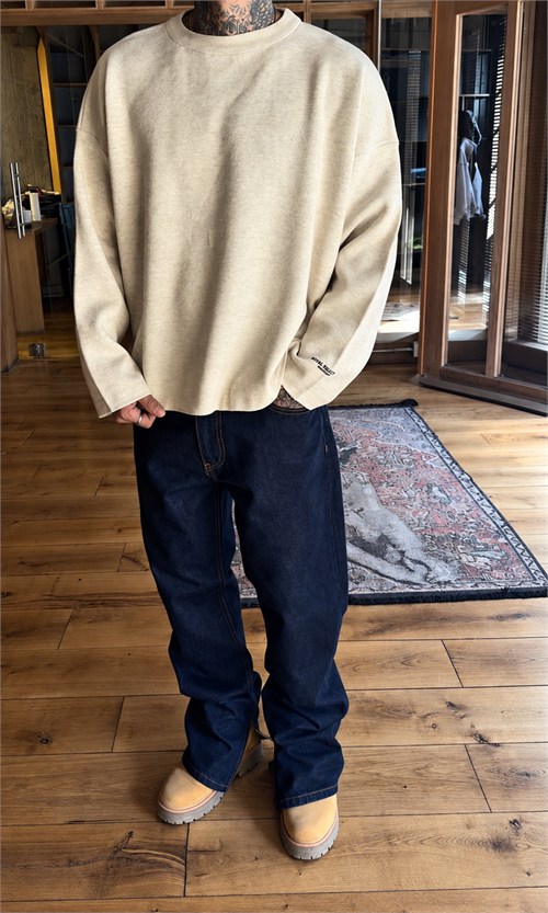 Bej Çelik Örme Oversize Triko