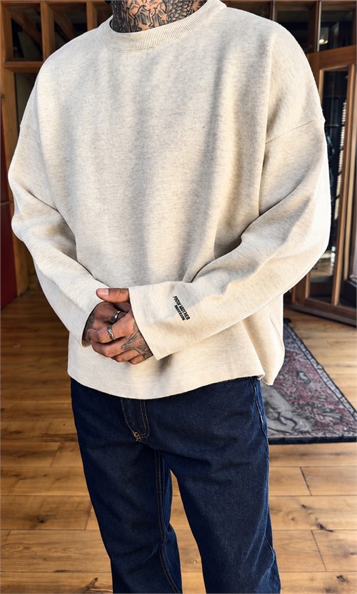 Bej Çelik Örme Oversize Triko