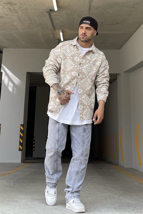 Bej oversize kaşe gömlek