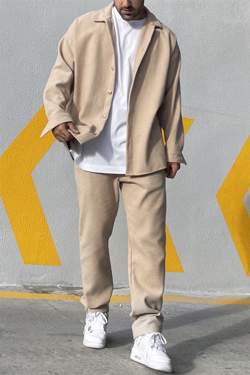 Bej oversize kaşe takım