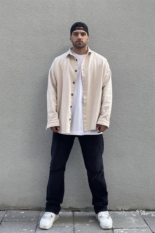 Bej oversize kot gömlek